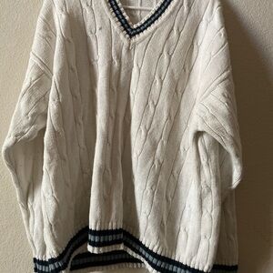 Structure White Cable Knit Sweater with Black Trim